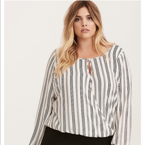 torrid Tops - Torrid striped blouse black white crossover top